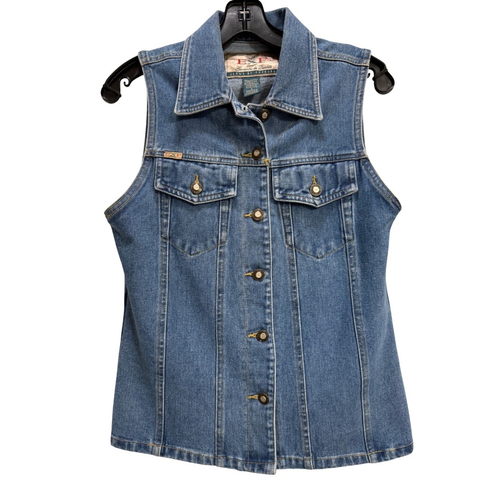 Y2K VTG Express Denim Vest S  Blue EUC 90s Button Southwest Rodeo Western Gorp